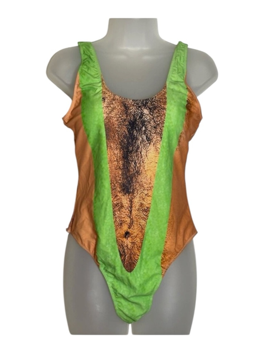 Neon Green Tan Abstract Print One Piece Swim- M